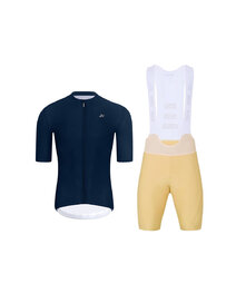 HOLOKOLO Kurzarm Radtrikot und Shorts - AEROLITE - Beige/Blau